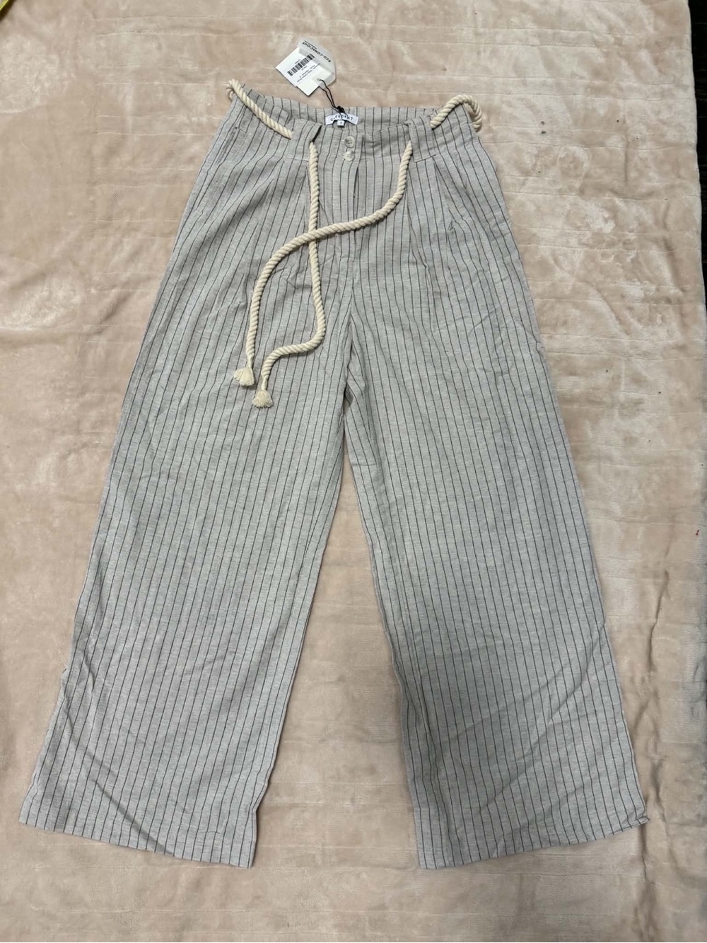 Crescent Beige Pinstripe Wide-Leg Chinos